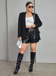 SHEIN Essnce Plus Letter Graphic Lapel Neck Blazer - Black - View 4