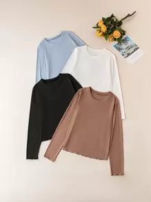 Celure 大碼 4 入組純色生菜裝飾T恤 - 彩色 - 查看 1