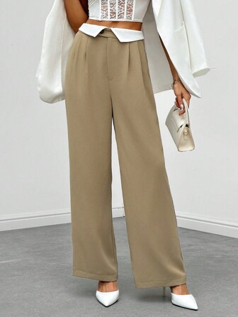 SHEIN Privé 拼接面褶皺西裝褲