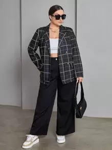 SHEIN Essnce Plus Blazer À Carreaux À Bouton