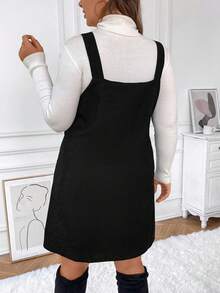 SHEIN Frenchy Plus Button Front Overall Dress Without Sweater - Black - View 2