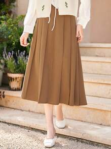 Falda plisada lisa - Caqui - Ver 1