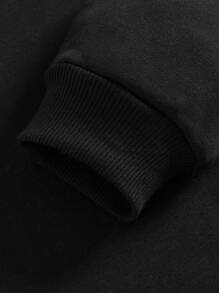 Tween Girl 1pc Slogan Graphic Drop Shoulder Thermal Lined Tissue Sweatshirt - Black - View 6