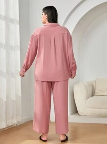 Mulvari 大碼印花落肩袖襯衫&闊腿褲 - 粉色 - 查看 6