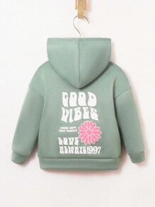 SHEIN Áo nỉ giữ nhiệt lót trong, in họa tiết hoa và khẩu hiệu dành cho bé gái. - màu xanh lá - Xem 6