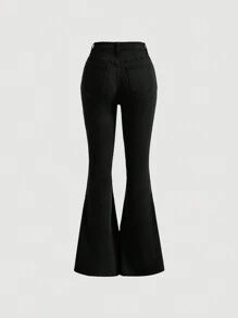 SHEIN MOD Ripped Flare Leg Jeans - Black - View 2