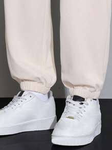 男士字母圖案抽繩腰部運動褲 - 杏色 - 查看 4