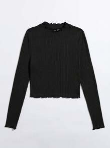 Muchica Lettuce Edge Waffle Knit Tee - Black - View 3