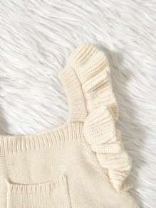 女嬰 1 入組荷葉邊口袋貼片整體針織連身褲 - 杏色 - 查看 4