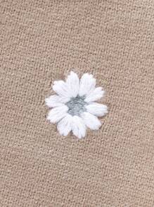 Baby Girl Floral Embroidery Sweater & Knit Pants - Khaki - View 4