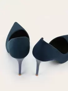 秋冬时尚简约细高跟低帮尖头性感侧镂空蓝色女式高跟鞋，优雅派对风