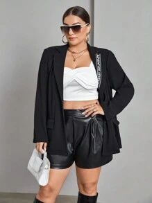 SHEIN Essnce Plus Letter Graphic Lapel Neck Blazer - Black - View 6