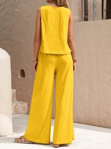 EMERY ROSE unicolor Top tank & Pantalones de pierna ancha