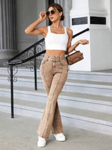 SHEIN Privé Jeans de pierna amplia con costura delantera