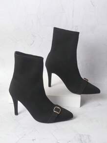 Women's Knitted Shoe Upper Fashion High Heel Boots - Black - View 2