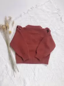 Young Girl Floral Embroidery Ruffle Trim Sweater - Red - View 2