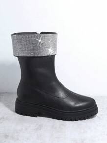 SHUZIA Faux Leather Lug Sole Zip-Up Lug Sole Boots