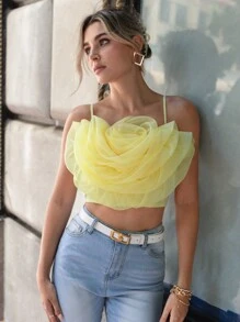 SHEIN Privé Floral Appliques Crop Cami Top - Yellow - View 4