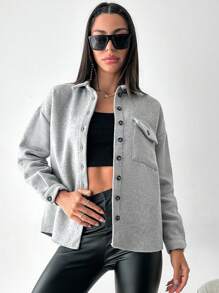 EURMUSE 翻蓋口袋落肩袖花呢外套