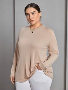 SHEIN Essnce 大碼扭背T恤 - 杏色 - 查看 3