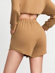 Ocili 素色斜口袋休閒短褲 - 駝色 - 查看 2