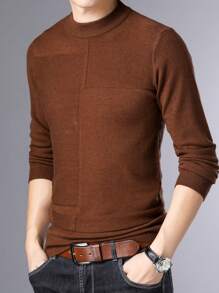 Men Solid Round Neck Sweater - Maroon - View 3