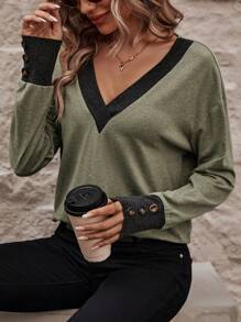 SHEIN LUNE Contrast Trim Drop Shoulder Tee - Multicolor - View 4