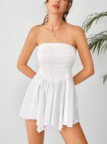 Soleia Solid Ruched Bust Tube Top - White - View 4