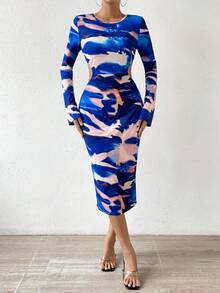 SHEIN Essnce Allover Print Cut Out Waist Bodycon Dress - Multicolor - View 6