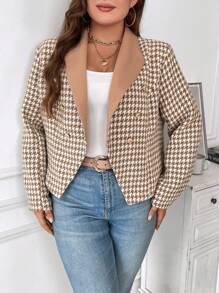 SHEIN Clasi Plus Houndstooth Print Shawl Collar Blazer - Multicolor - View 3