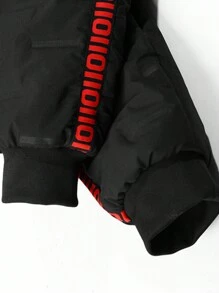 Men Letter Graphic Thermal Lined Drawstring Waist Pants, Fall/Winter - Black - View 8