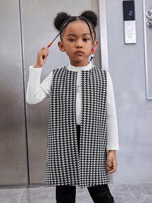 SHEIN 幼兒女童千鳥格印花背心外套 - 黑與白 - 查看 6