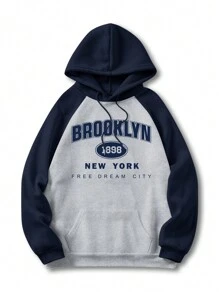 Nam Đồ họa Chữ cái Tay Raglan Dây rút Lót nhiệt Hoodie - Xám - Xem 1