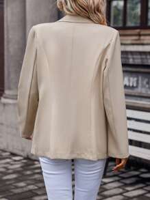 SHEIN Frenchy Lapel Neck Double Breasted Blazer - Apricot - View 2