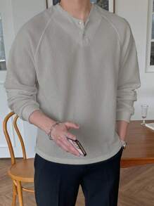 DAZY Men Raglan Sleeve Half Button Raglan Sleeve Tee Long Sleeve Men Shirt Fall,Winter - Khaki - View 1