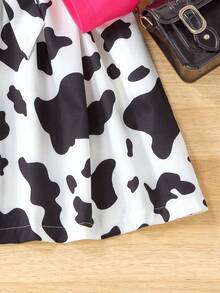 SHEIN 女小童卡通圖案荷葉邊繫腰帶洋裝和帽 - 玫紅色 - 查看 5