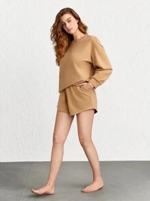 Ocili 素色斜口袋休閒短褲 - 駝色 - 查看 7