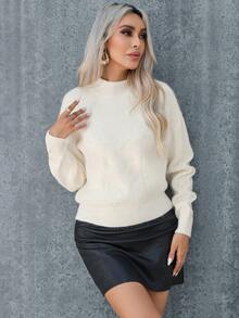 SHEIN Privé 純色落肩毛衣 - 白色 - 查看 4