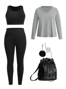 Yoga Basic 3 piezas Conjunto deportivo ligero con capucha - Multicolor - Ver 1