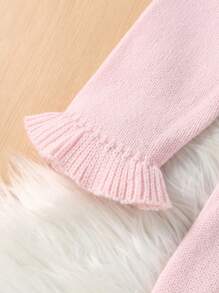 SHEIN Tween Girl Cable Knit Sweater Dress - Pink - View 3
