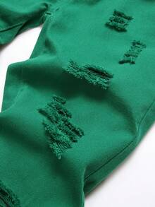 Tween Boy Ripped Frayed Straight Leg Jeans - Green - View 3