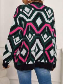 SHEIN 孕妇几何图案落肩开衫，适合冬季 - 彩色 - 查看 2