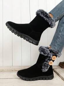Giày bốt mùa đông nữ có khóa, kiểu dáng đơn giản, thoải mái, nhẹ, bằng phẳng, ấm áp, đến giữa bắp chân, giày bốt đi tuyết trượt - màu đen - Xem 2