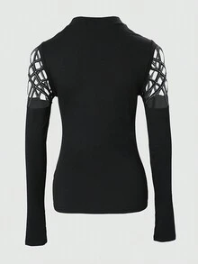 ChicMe Hollow Out Rhinestone Slim Fit Tops Elegant Fashion Casual Wear - Black - View 2