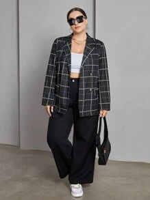 SHEIN Essnce Plus Blazer À Carreaux À Bouton