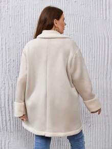 SHEIN Essnce Große Größen Doppelreihiger Teddyfutter Mantel, für den Winter - Beige - Übersicht 2
