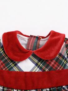 SHEIN Baby Girl Tartan Peter Pan Collar Smock Dress for Christmas - Multicolor - View 4