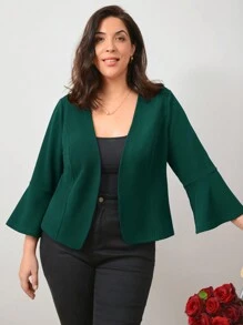 EMERY ROSE Plus Solid Open Front Blazer - Dark Green - View 3