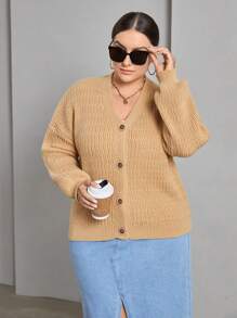 SHEIN Essnce Plus Drop Shoulder Button Front Cardigan