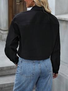 SHEIN Unity Áo khoác ngắn trơn màu thường ngày dành cho nữ - màu đen - Xem 2